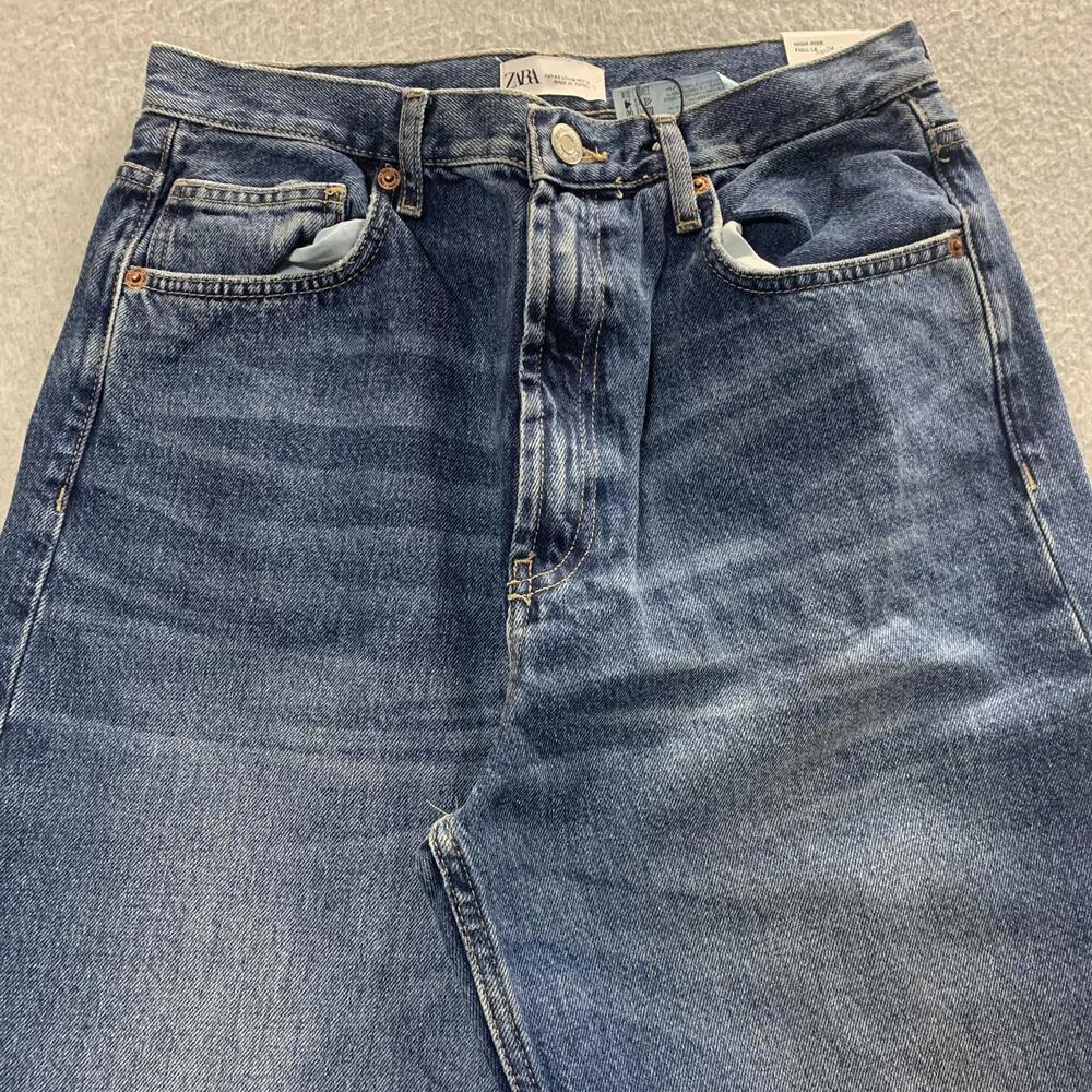 Zara US Size 10 Women's Wide Leg Medium Wash Jeans Brand New Distressed Hem
